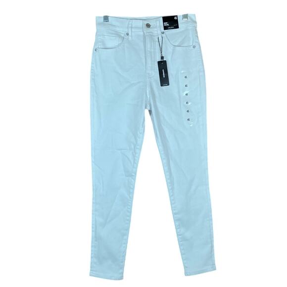 Express Womens Jeans White Denim High Rise Skinny Hyper Stretch 4 Short - Picture 1 of 12